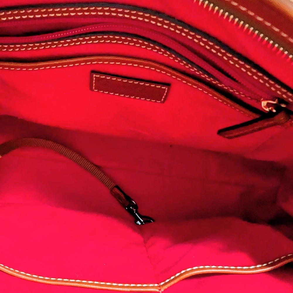Dooney & Bourke Plum Pebble Leather Tote with Tan Trim - Picture 8 of 13